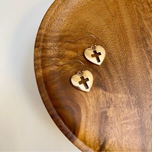 4/$15 Polished Gold Cute Cross Heart Drop Earrings